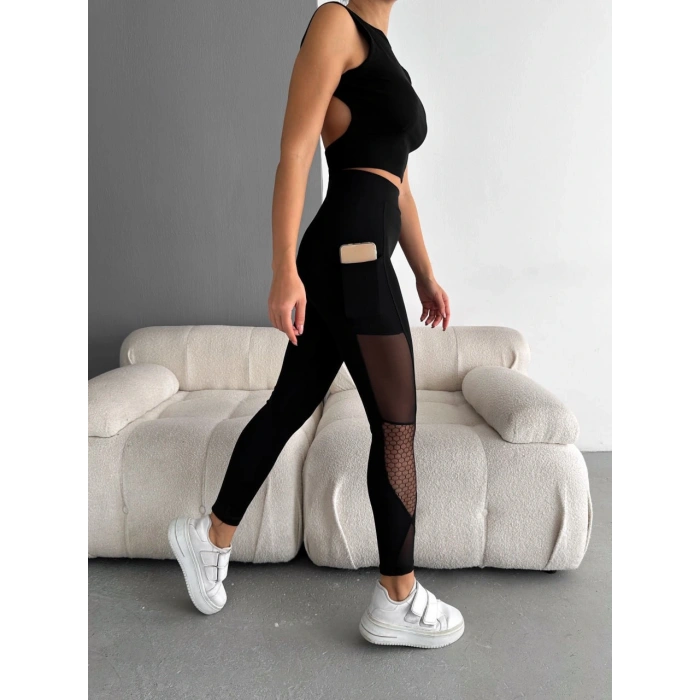 File Tül Cepli Tayt