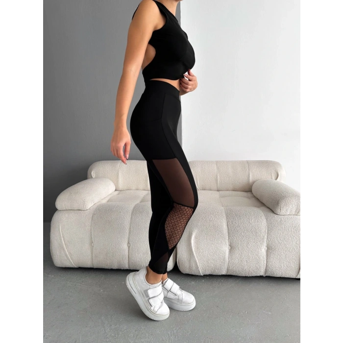 File Tül Cepli Tayt