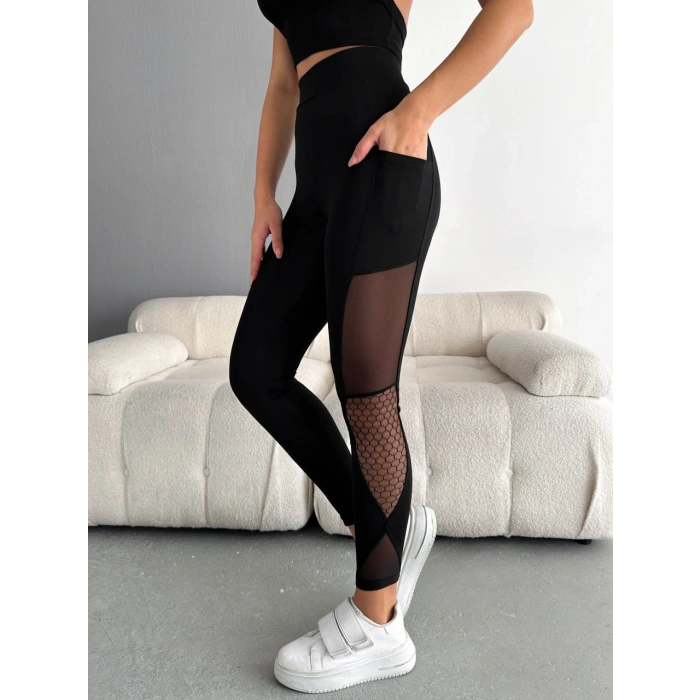 File Tül Cepli Tayt