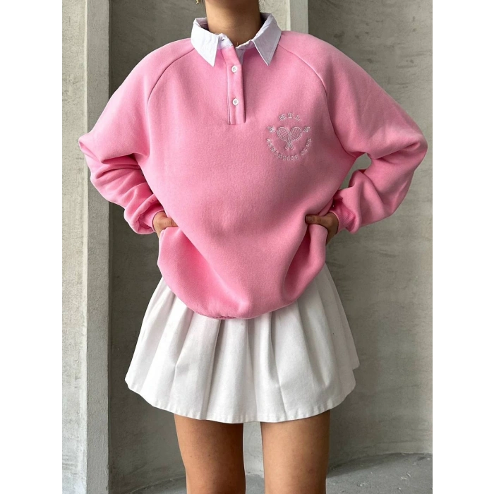 Gömlek Yaka Nakışlı Sweat