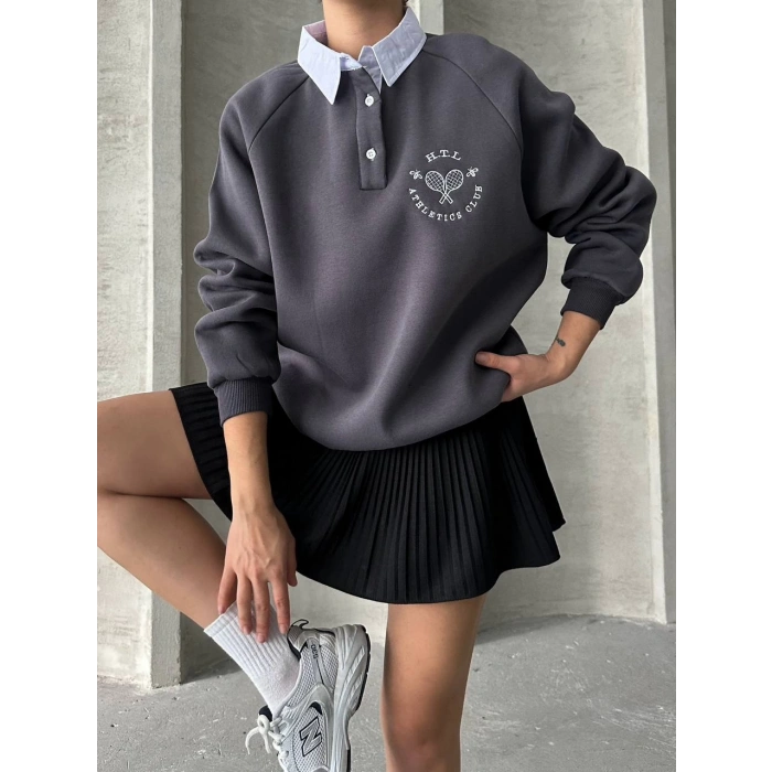 Gömlek Yaka Nakışlı Sweat