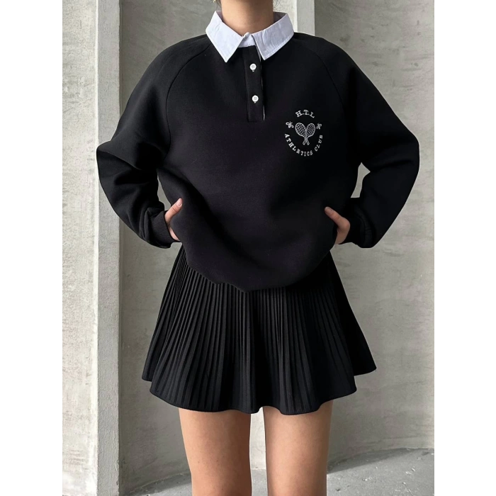 Gömlek Yaka Nakışlı Sweat