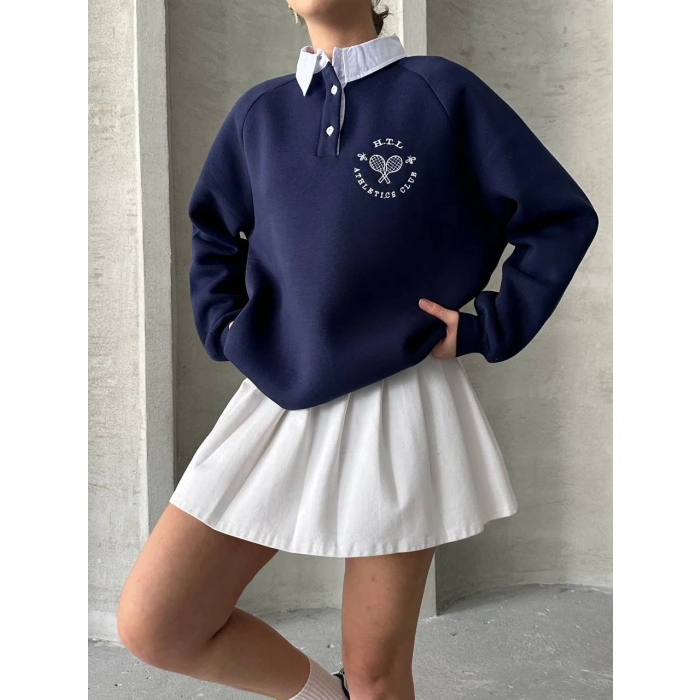 Gömlek Yaka Nakışlı Sweat