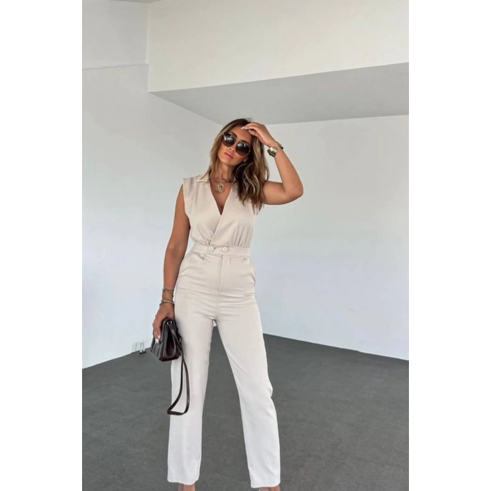 Gömlek Yaka Tulum S Bej