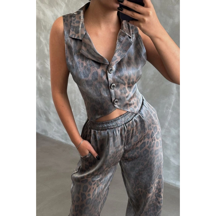 Leopar Desen Takım XL Tek Renk