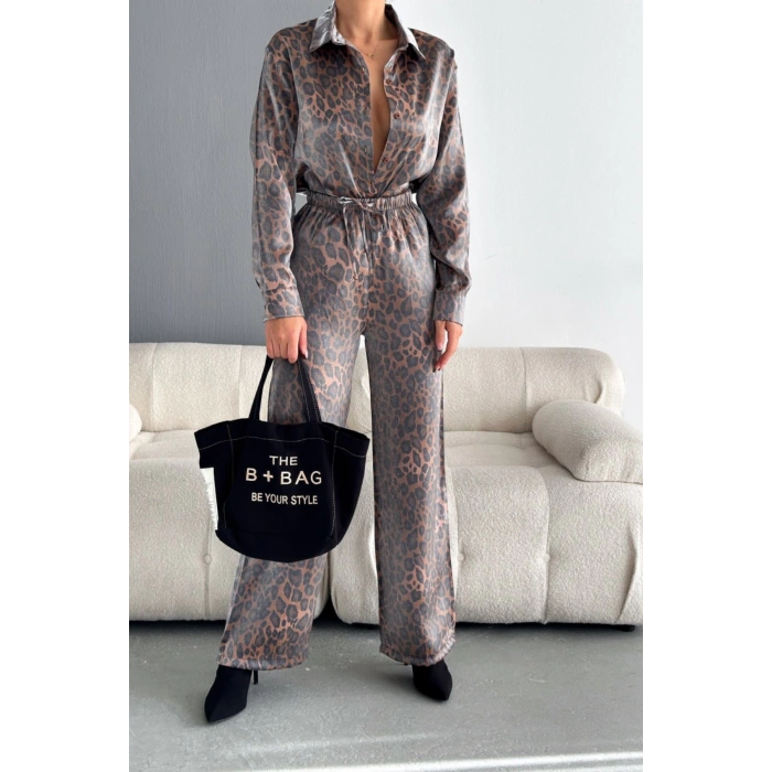 Leopar Desenli Gömlekli Takım L Tek Renk
