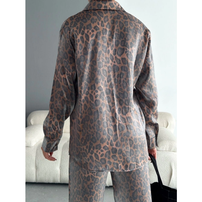 Leopar Desenli Gömlekli Takım L Tek Renk