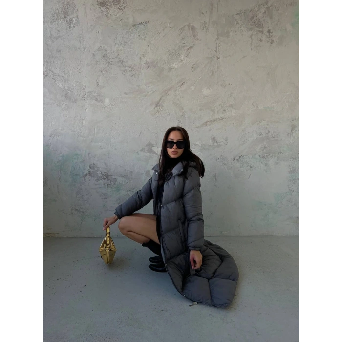 Şişme Uzun Kapşonlu Mont