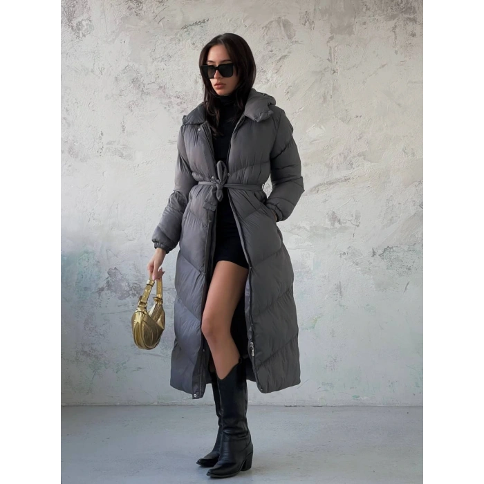 Şişme Uzun Kapşonlu Mont