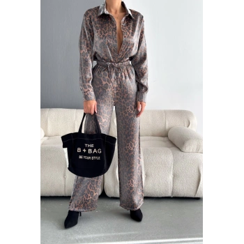 Leopar Desenli Gömlekli Takım L Tek Renk