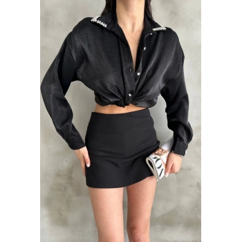 Taş Dügmeli Gömlek M Siyah