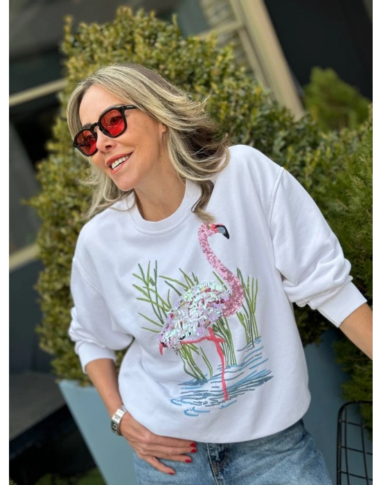 Pul Payet İşlemeli 3 İplik Şardonlu Sweat