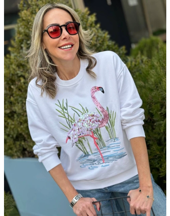 Pul Payet İşlemeli 3 İplik Şardonlu Sweat