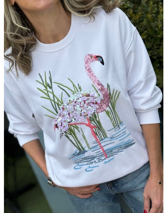 Pul Payet İşlemeli 3 İplik Şardonlu Sweat