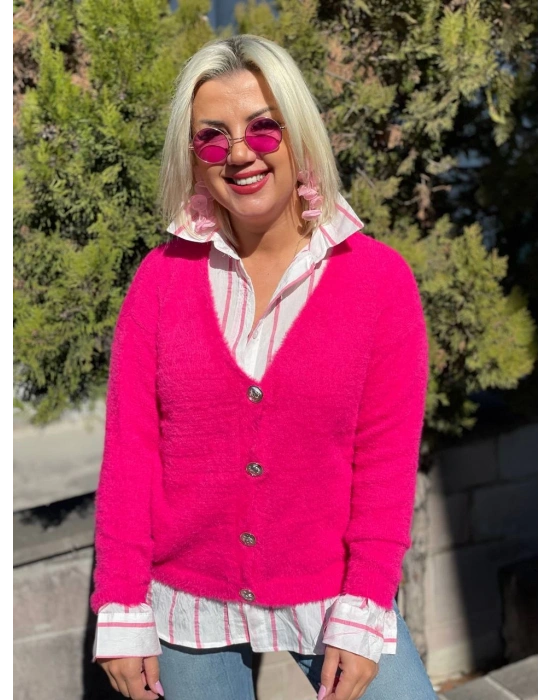 Yumoş Sakallı Hırka Gold Düğmeli V Yaka Siyah