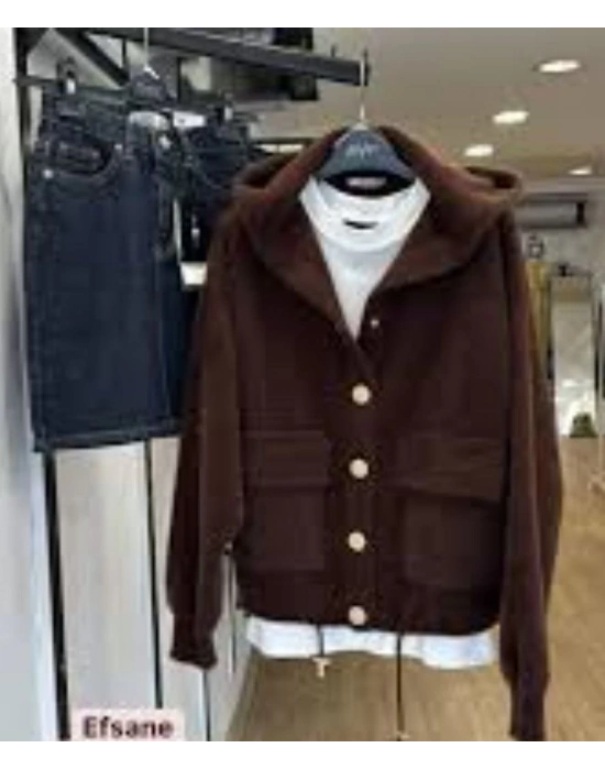 DİLVİN MODEL KAPŞONLU SAKAL TRİKO CEKET SİYAH