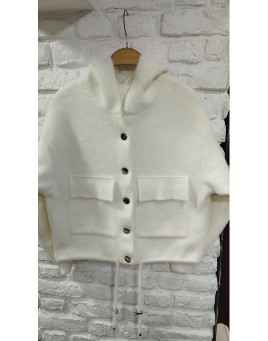 DİLVİN MODEL KAPŞONLU SAKAL TRİKO CEKET SİYAH