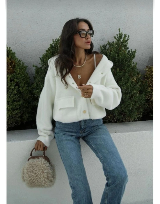 DİLVİN MODEL KAPŞONLU SAKAL TRİKO CEKET SİYAH