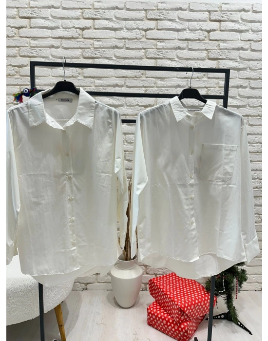 ARKASI ÇİÇEK BASKI DETAYLI POPLİN GÖMLEK BEYAZ