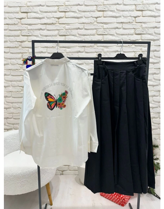 ARKASI ÇİÇEK BASKI DETAYLI POPLİN GÖMLEK BEYAZ