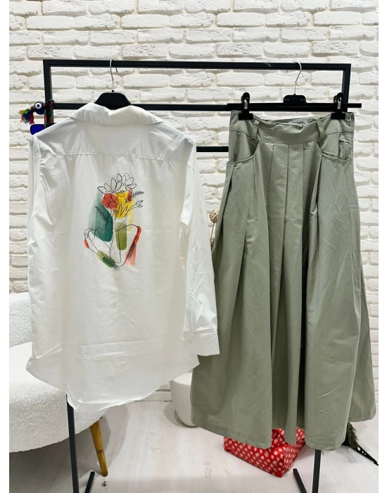 ARKASI ÇİÇEK BASKI DETAYLI POPLİN GÖMLEK BEYAZ