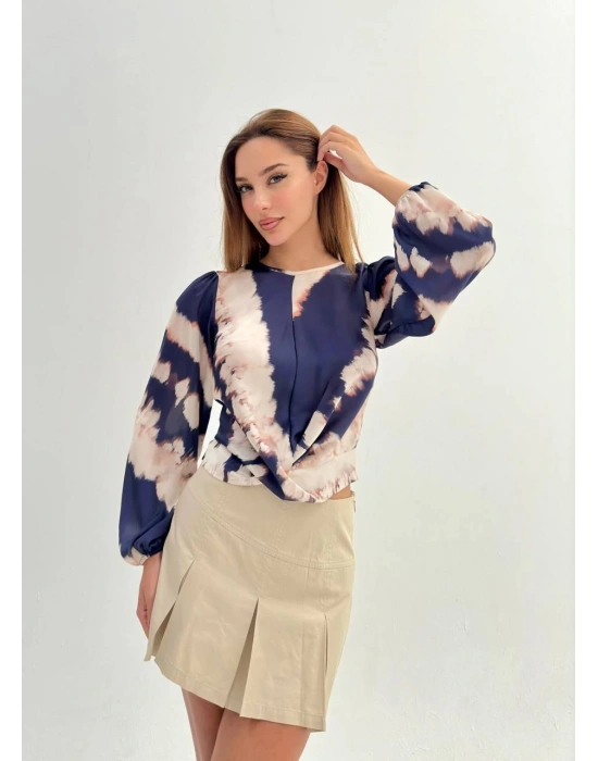 Arkası Triko Saten Bluz-Lacivert