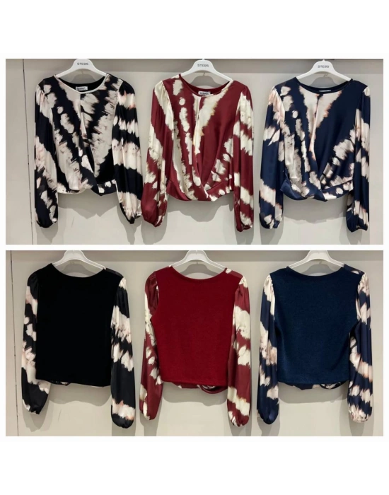 Arkası Triko Saten Bluz-Lacivert