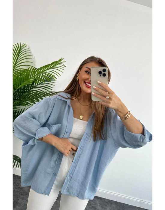 DÜŞÜK OMUZ OVERSİZE TENSEL GÖMLEK BEBE MAVİ