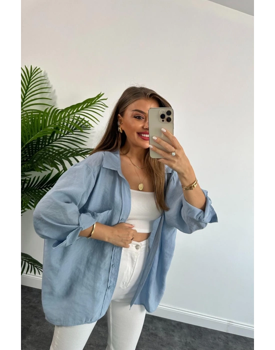 DÜŞÜK OMUZ OVERSİZE TENSEL GÖMLEK BEBE MAVİ