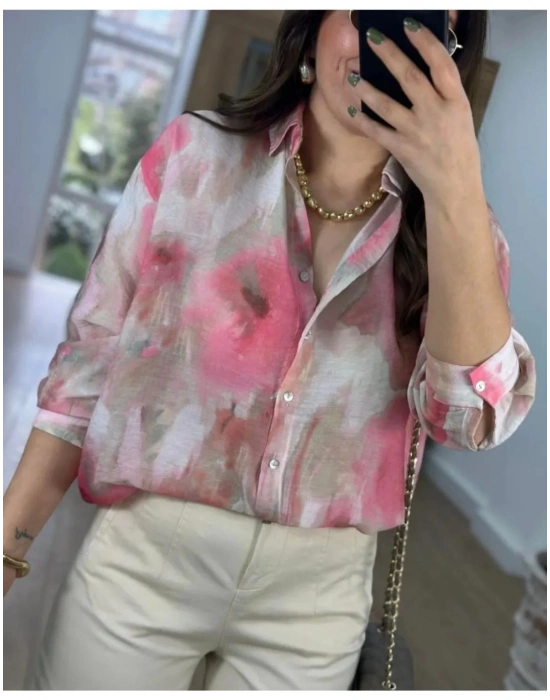 Batik Desen Empirme Gömlek-Pembe