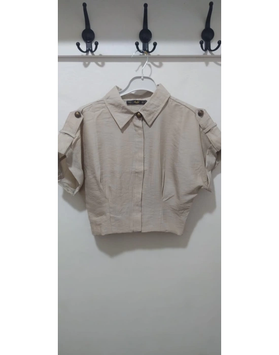 BELİ LASTİKLİ CROP GÖMLEK BEJ