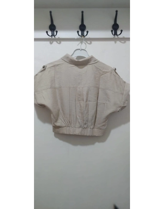 BELİ LASTİKLİ CROP GÖMLEK BEJ