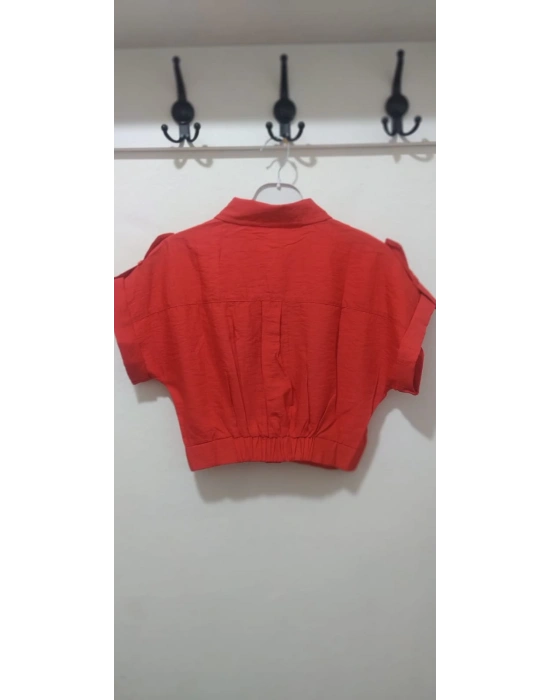 BELİ LASTİKLİ CROP GÖMLEK NARÇİÇEĞİ