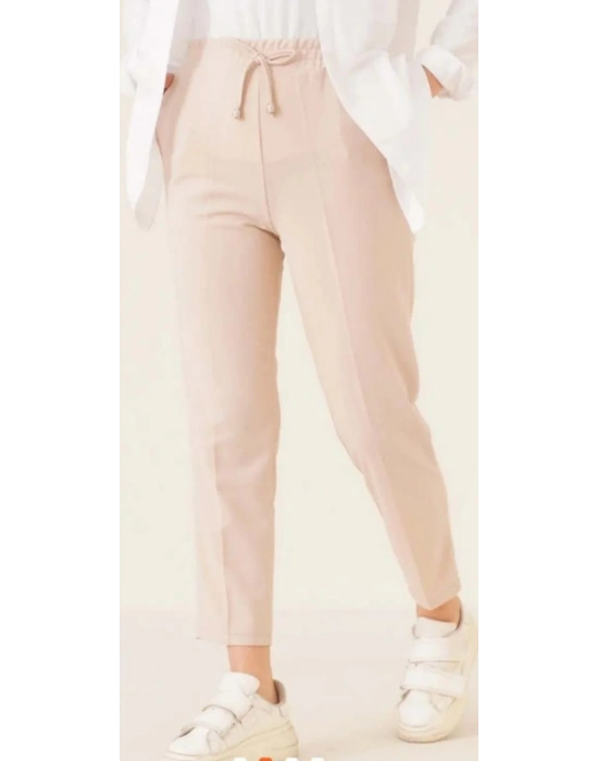 Beli Lastikli Kumaş Pantolon-Bej