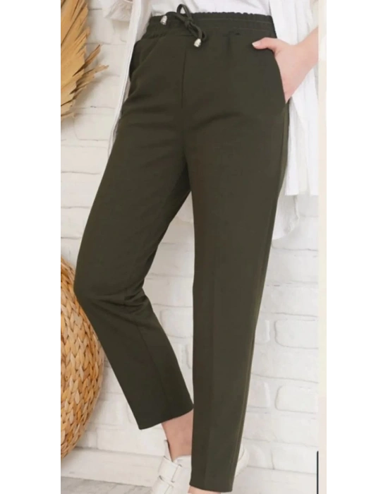 Beli Lastikli Kumaş Pantolon-Siyah