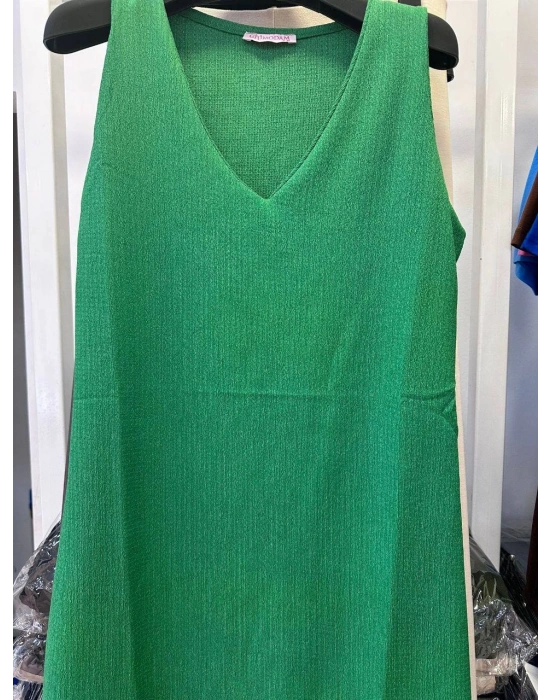 BÜRÜMCÜK KUMAŞ V YAKA YEŞİL ELBİSE