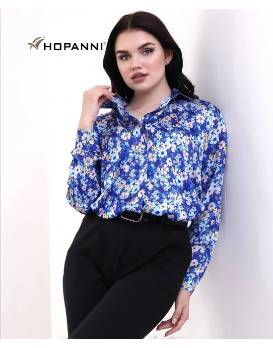 Çiçek Desenli İpek Saten Gömlek