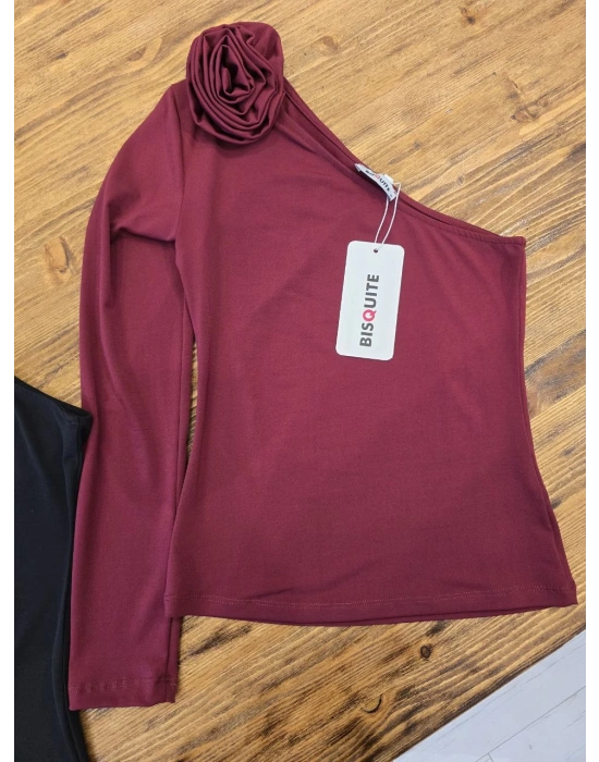 ÇIKARILABİLİR GÜL DETAYLI TEK OMUZ ŞIK BLUZ-SİYAH