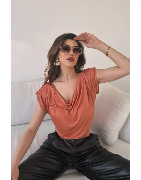 DEGAJE YAKA VATKALI BLUZ-GRİ