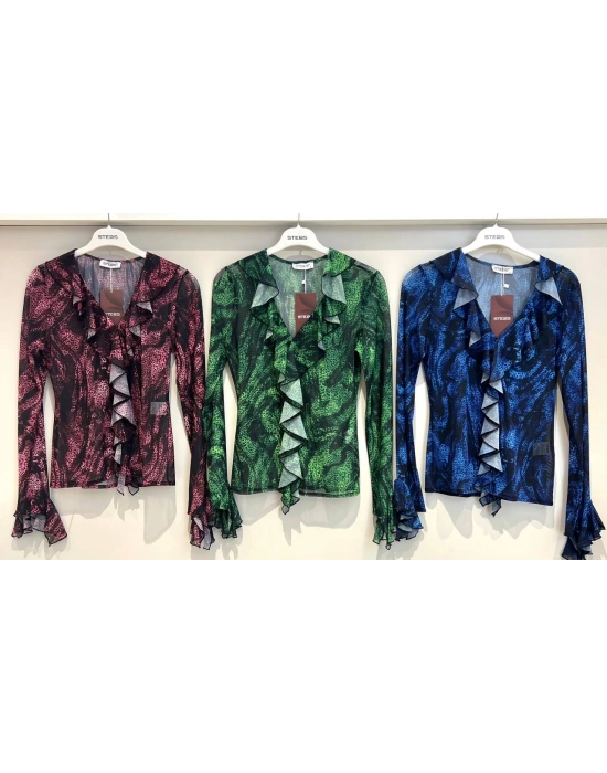 Volanlı Tül Bluz-Astarsız