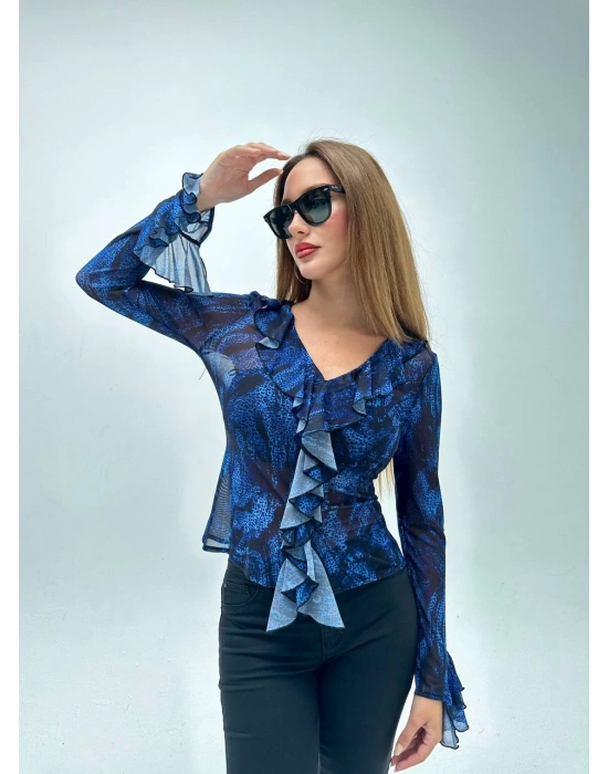 Volanlı Tül Bluz-Astarsız