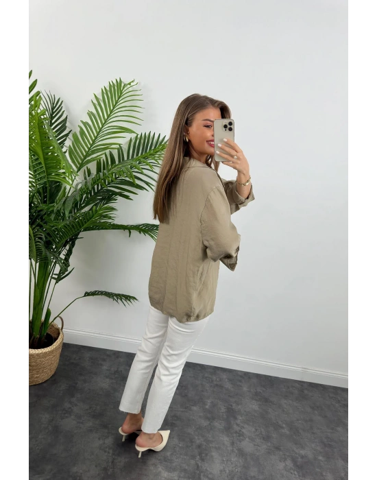 DÜŞÜK OMUZ OVERSİZE TENSEL GÖMLEK OLİVE