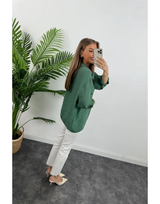 DÜŞÜK OMUZ OVERSİZE TENSEL GÖMLEK ZÜMRÜT