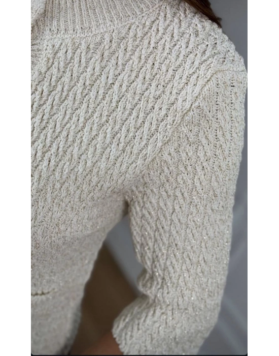 GOLD DÜĞME DETAYLI SİMLİ HIRKA EKRU