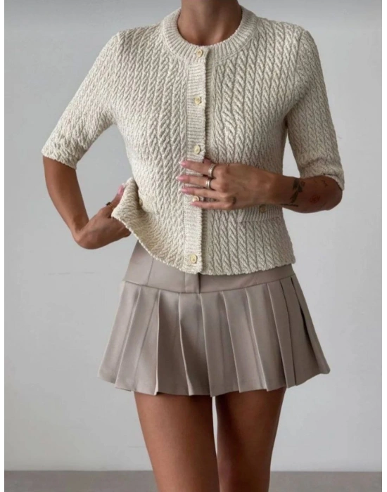 GOLD DÜĞME DETAYLI SİMLİ HIRKA EKRU