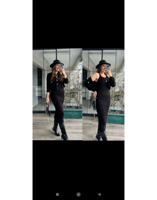 HIRKALI SIFIR YAKA GOLD DÜĞMELİ TRİKO ELBİSE-KREM