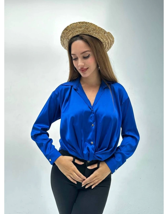 İpek Saten Düğümlü Gömlek-Kahve