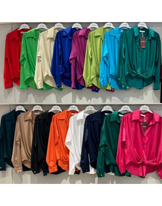 İpek Saten Düğümlü Gömlek-Orange