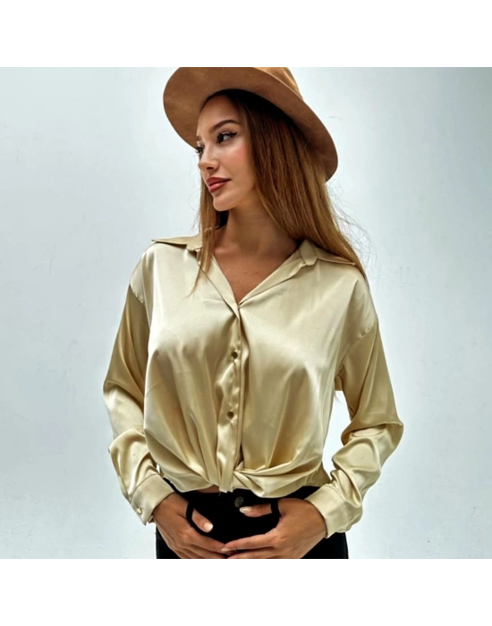 İpek Saten Düğümlü Gömlek-Bal Köpüğü