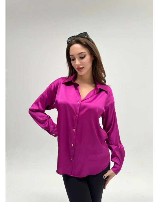 İpek Saten Düğümlü Gömlek - Magenta